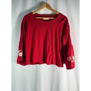 Hollister Red Floral‎ Embroidered Bell Sleeve Top, Women's Size Small Y2K